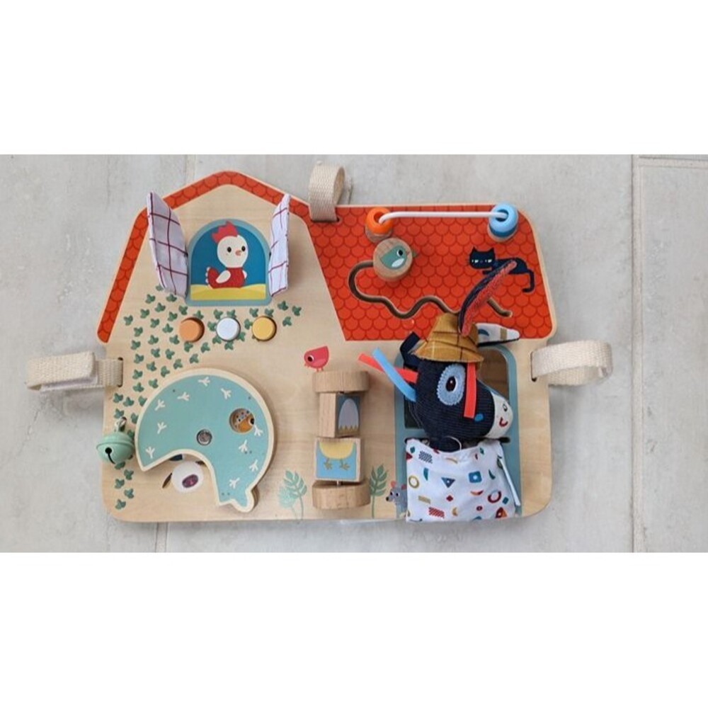 Wooden Busy Board Toy - Janod Farm Activities Panel